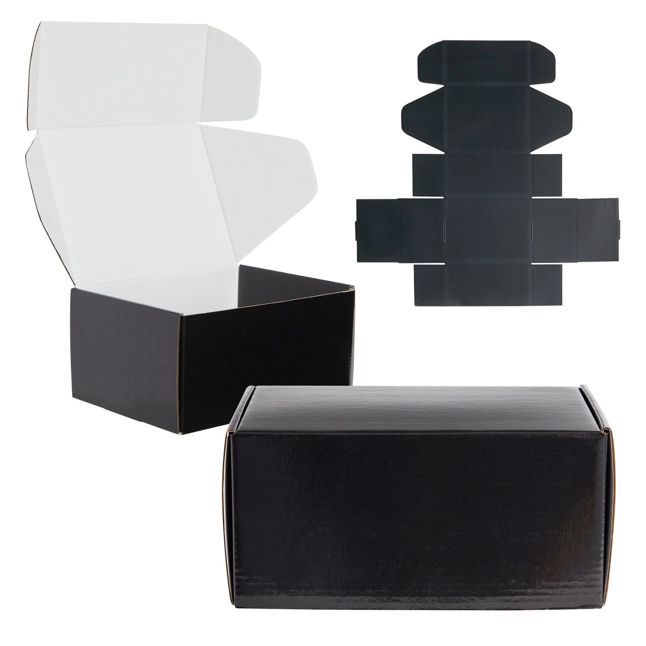 25 Pack Corrugated Packaging Boxes for Shipping, Cardboard Mailers for Small Business, Boutiques, Mailing Gifts, Gift Boxes for Wedding Reception, Bridal Shower (Black, 8x6x4 in)